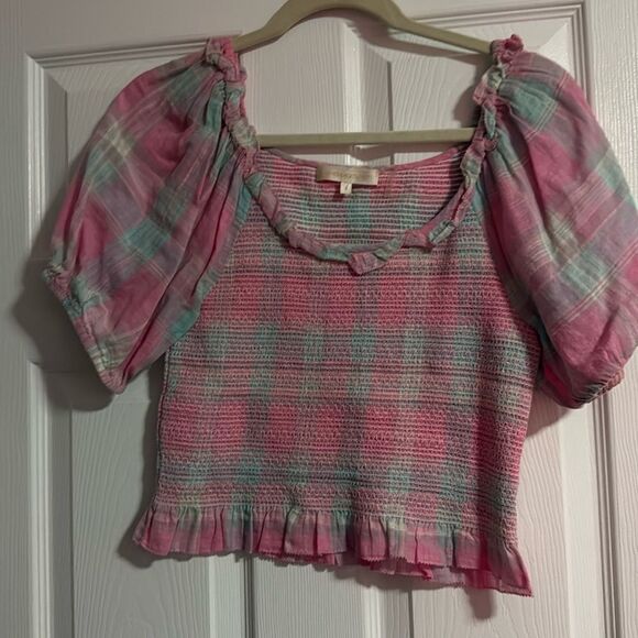 Love Shack Fancy Cropped Top - Ruffled Cute Puffy Sleeves - Size Small - Picture 1 of 4